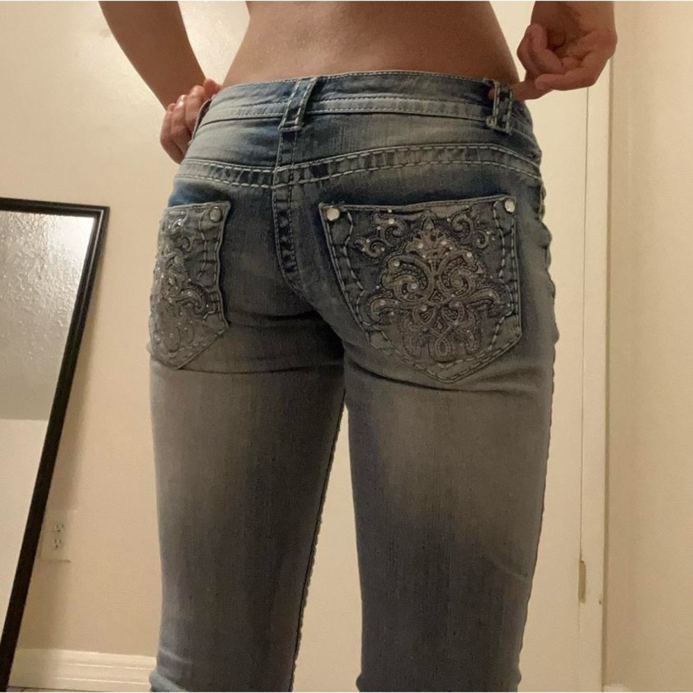 Y2k low rise jeans with diamanté detailing